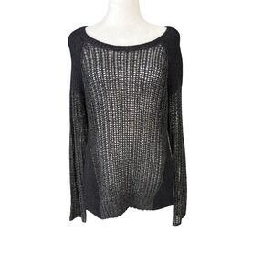 The Fisher Project Sweater Womens Small Petite Gray Sheer Open Knit Scoop Neck